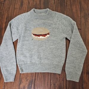 Rachel Antonoff Gray Crewneck Sweater with Bagel Motif Size M